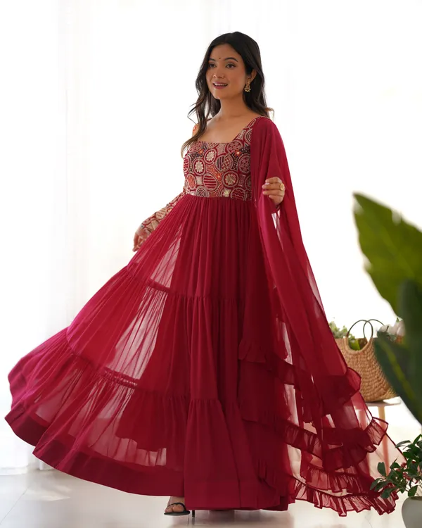 Maroon_Tiered_Anarkali_Suit_with_Embellished_Geometric_Yoke_&_Ruffled_Dupatta