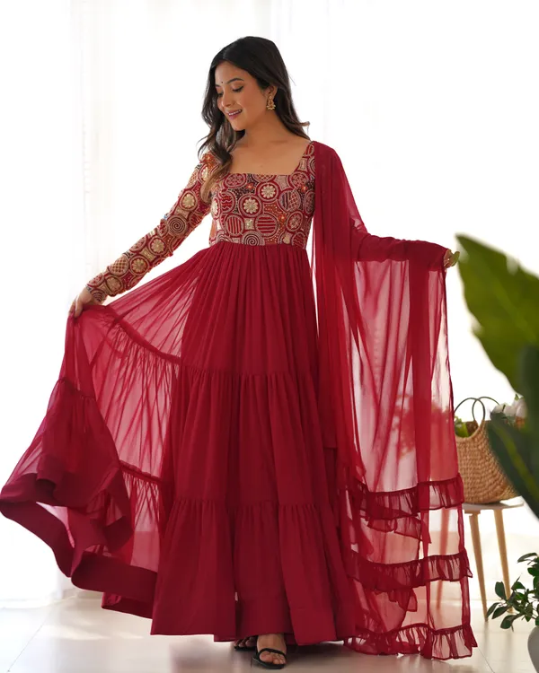 Maroon_Tiered_Anarkali_Suit_with_Embellished_Geometric_Yoke_&_Ruffled_Dupatta