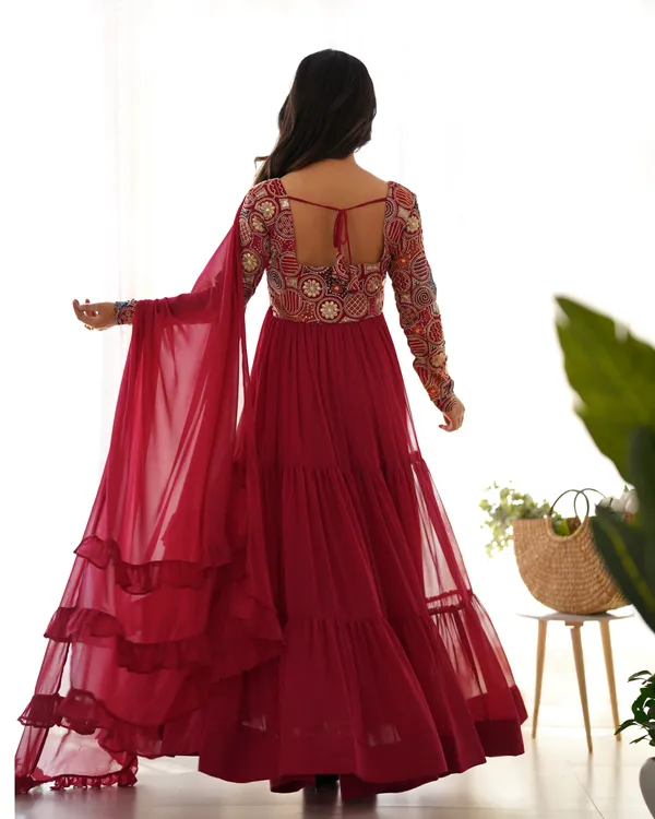 Maroon_Tiered_Anarkali_Suit_with_Embellished_Geometric_Yoke_&_Ruffled_Dupatta