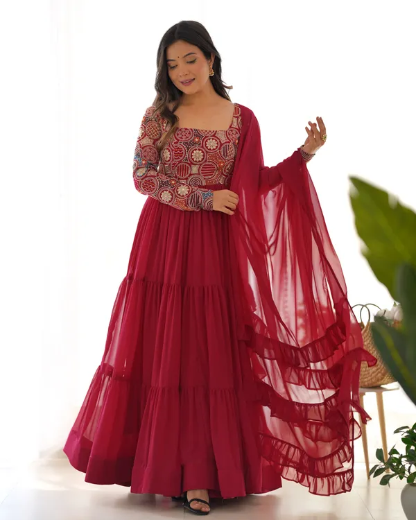 Maroon_Tiered_Anarkali_Suit_with_Embellished_Geometric_Yoke_&_Ruffled_Dupatta