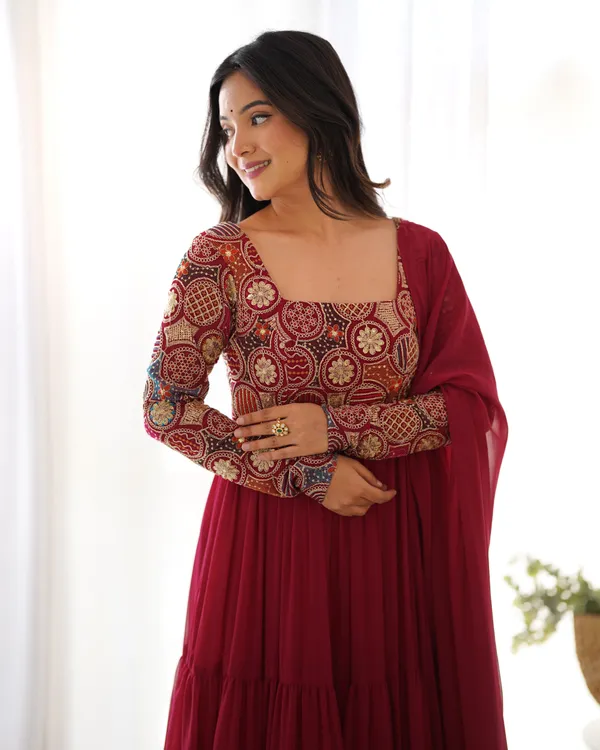 Maroon_Tiered_Anarkali_Suit_with_Embellished_Geometric_Yoke_&_Ruffled_Dupatta