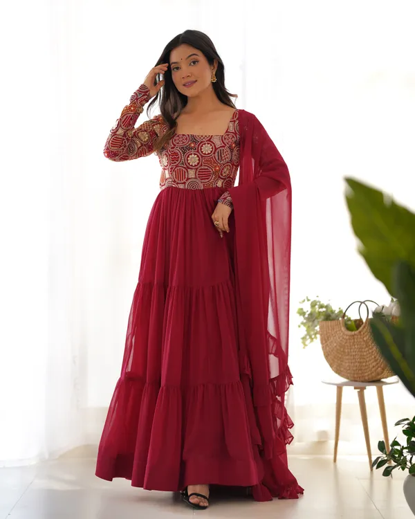Maroon_Tiered_Anarkali_Suit_with_Embellished_Geometric_Yoke_&_Ruffled_Dupatta