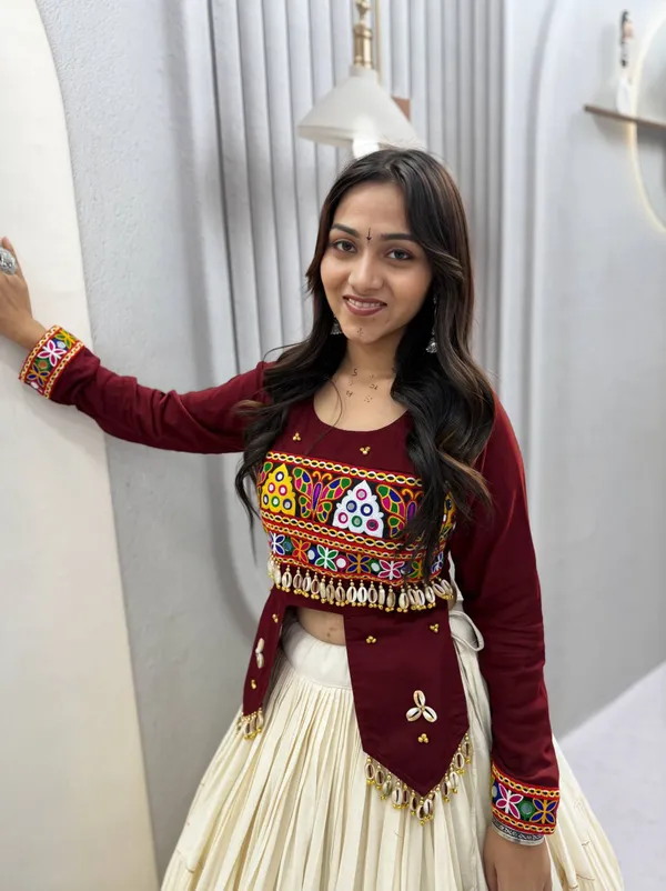 Maroon_&_Ivory_Kutch_Embroidered_Traditional_Lehenga_Choli_Set_with_Mirror_&_Shell_Detailing