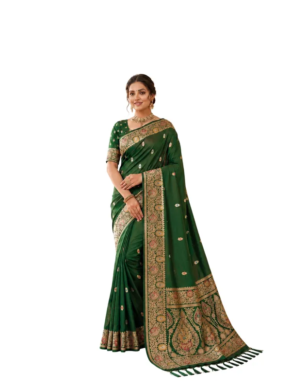 Mehendi_Banarasi_Silk_Saree_with_Intricate_Gold_Zari_&_Floral_Border