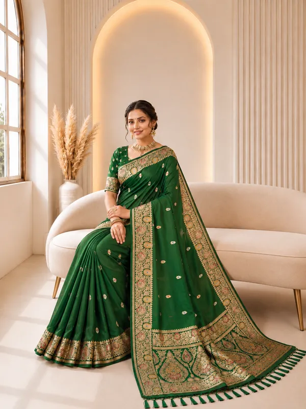 Mehendi_Banarasi_Silk_Saree_with_Intricate_Gold_Zari_&_Floral_Border