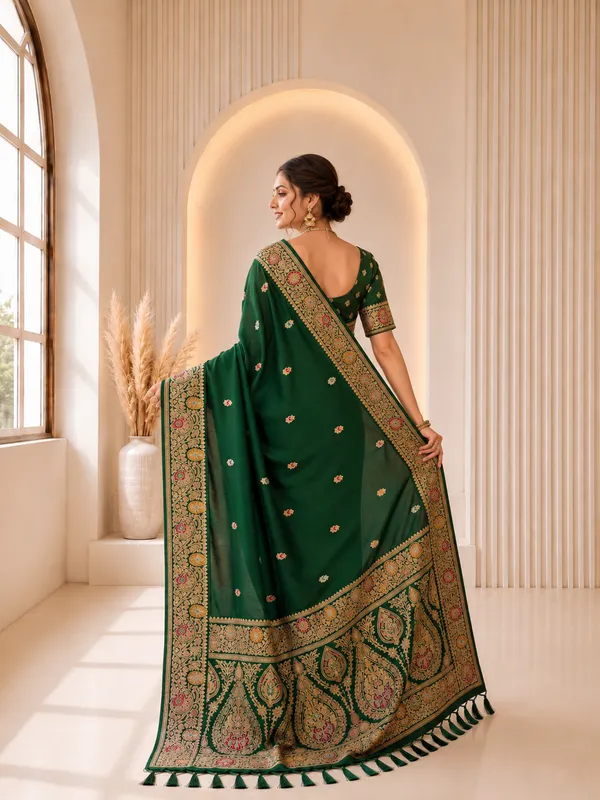 Mehendi_Banarasi_Silk_Saree_with_Intricate_Gold_Zari_&_Floral_Border