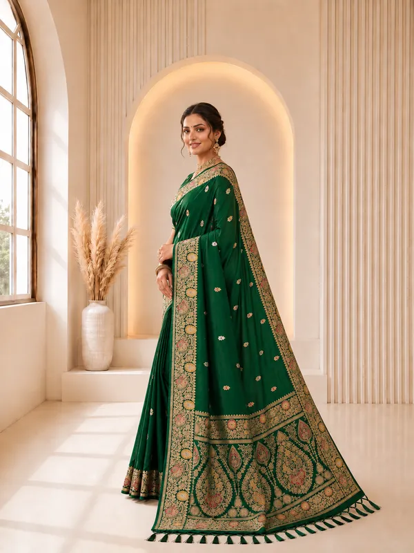 Mehendi_Banarasi_Silk_Saree_with_Intricate_Gold_Zari_&_Floral_Border
