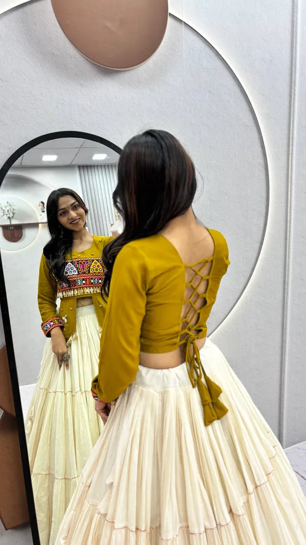 Mehendi_&_Ivory_Kutch_Embroidered_Traditional_Lehenga_Choli_Set_with_Mirror_&_Shell_Detailing