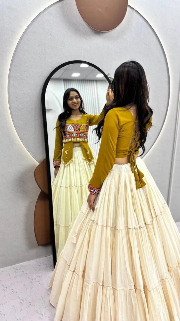 Mehendi_&_Ivory_Kutch_Embroidered_Traditional_Lehenga_Choli_Set_with_Mirror_&_Shell_Detailing