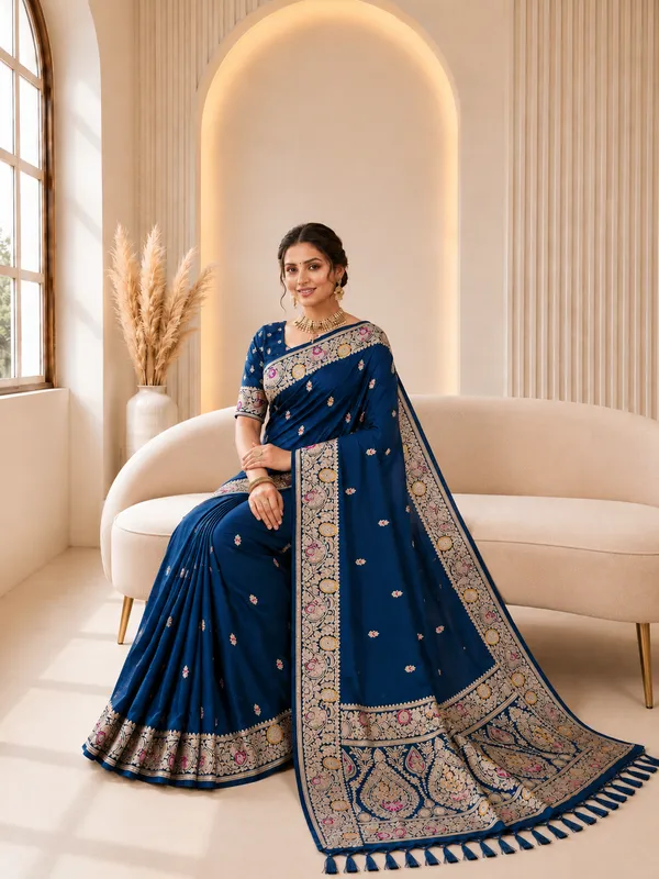 Morpichh_Banarasi_Silk_Saree_with_Intricate_Gold_Zari_&_Floral_Border