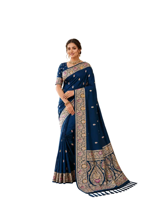 Morpichh_Banarasi_Silk_Saree_with_Intricate_Gold_Zari_&_Floral_Border