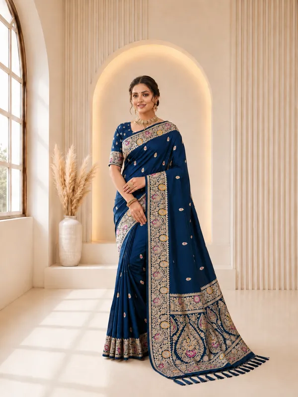 Morpichh_Banarasi_Silk_Saree_with_Intricate_Gold_Zari_&_Floral_Border