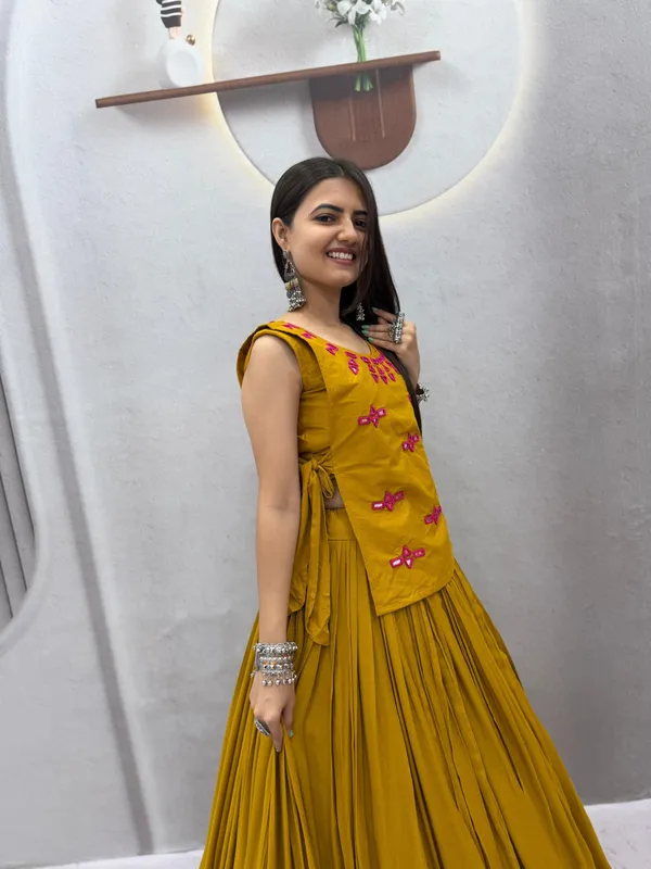 Mustard_Yellow_Handcrafted_Lehenga_Choli_with_Mirror_work_Shrug