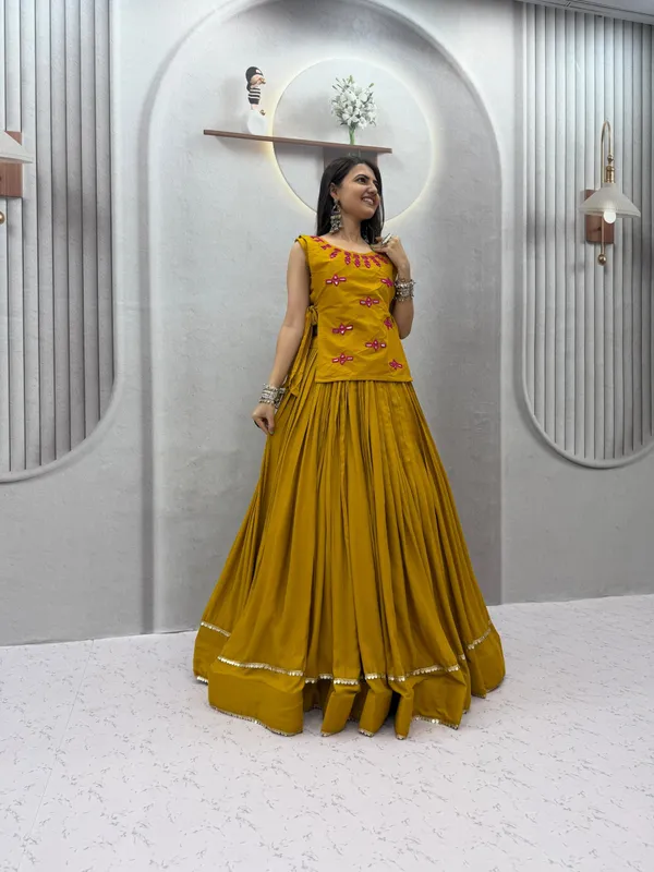 Mustard_Yellow_Handcrafted_Lehenga_Choli_with_Mirror_work_Shrug