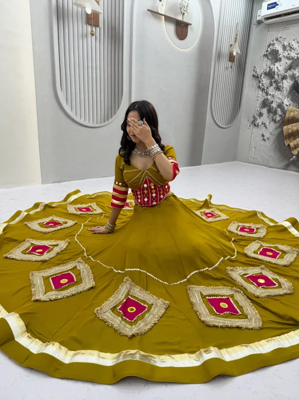 Olive_Green_Navratri_Chaniya_Choli_Set_with_Mirror_Work_&_Patch_Details