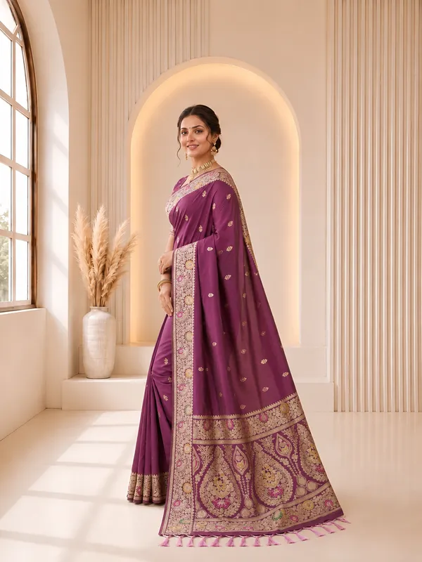 Onion_Pink_Banarasi_Silk_Saree_with_Intricate_Gold_Zari_&_Floral_Border