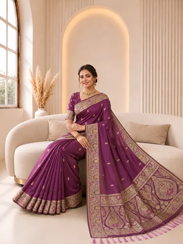 Onion_Pink_Banarasi_Silk_Saree_with_Intricate_Gold_Zari_&_Floral_Border
