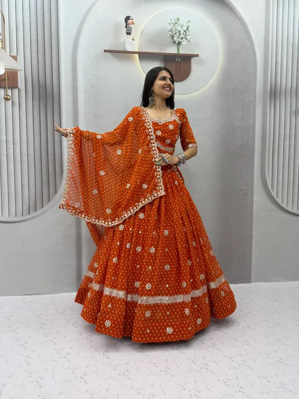 Orange_Bandhani_Print_Lehenga_Choli_with_Dupatta_|_Traditional_Festive_Wear_Set