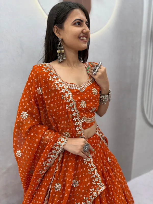 Orange_Bandhani_Print_Lehenga_Choli_with_Dupatta_|_Traditional_Festive_Wear_Set