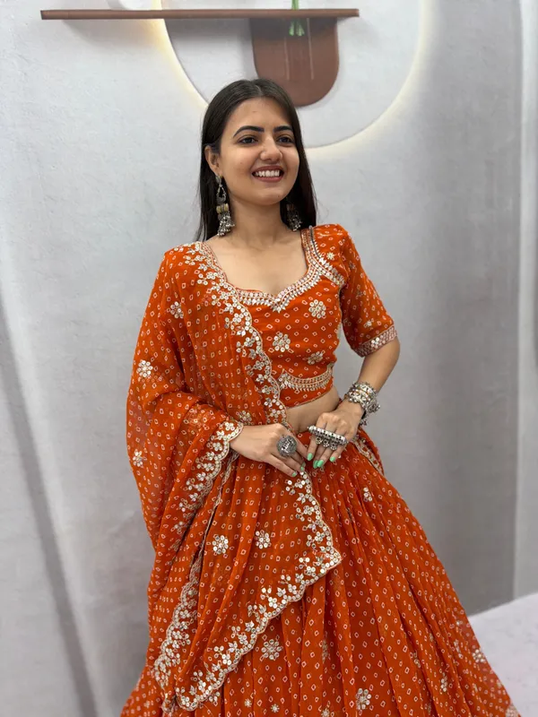 Orange_Bandhani_Print_Lehenga_Choli_with_Dupatta_|_Traditional_Festive_Wear_Set
