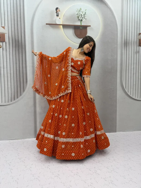 Orange_Bandhani_Print_Lehenga_Choli_with_Dupatta_|_Traditional_Festive_Wear_Set