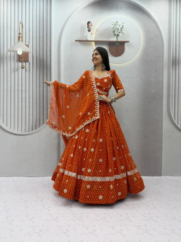 Orange_Bandhani_Print_Lehenga_Choli_with_Dupatta_|_Traditional_Festive_Wear_Set