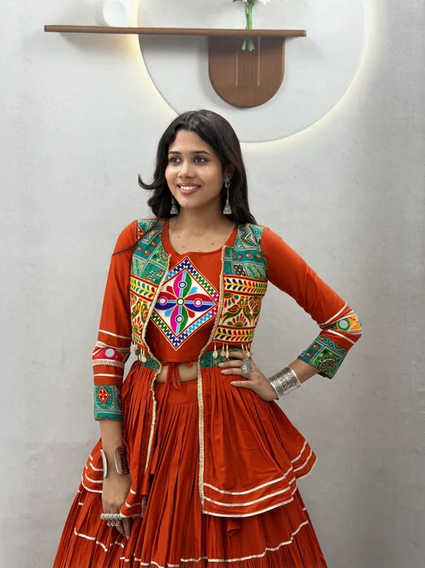 Orange_Embroidered_Lehenga_Choli_with_Koti