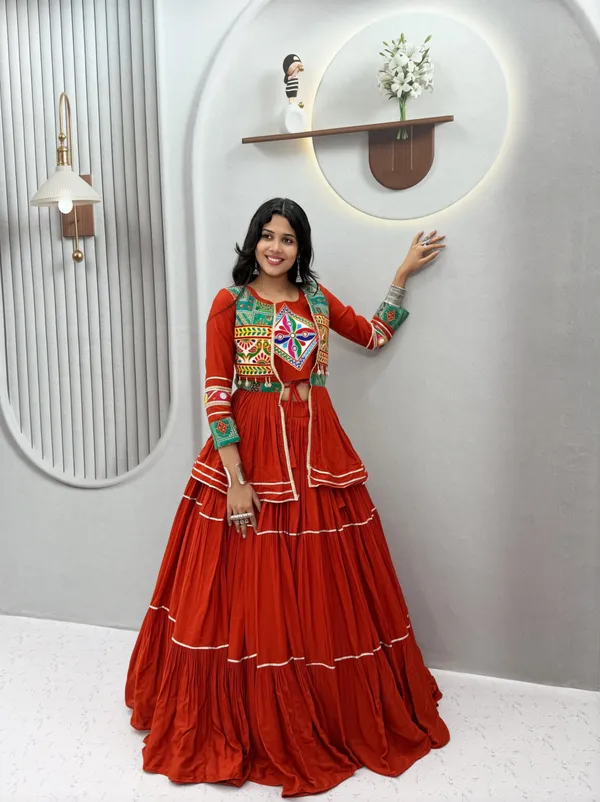 Orange_Embroidered_Lehenga_Choli_with_Koti