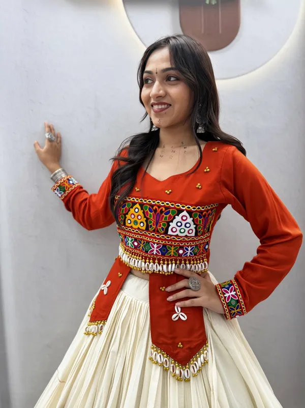 Orange_&_Ivory_Kutch_Embroidered_Traditional_Lehenga_Choli_Set_with_Mirror_&_Shell_Detailing