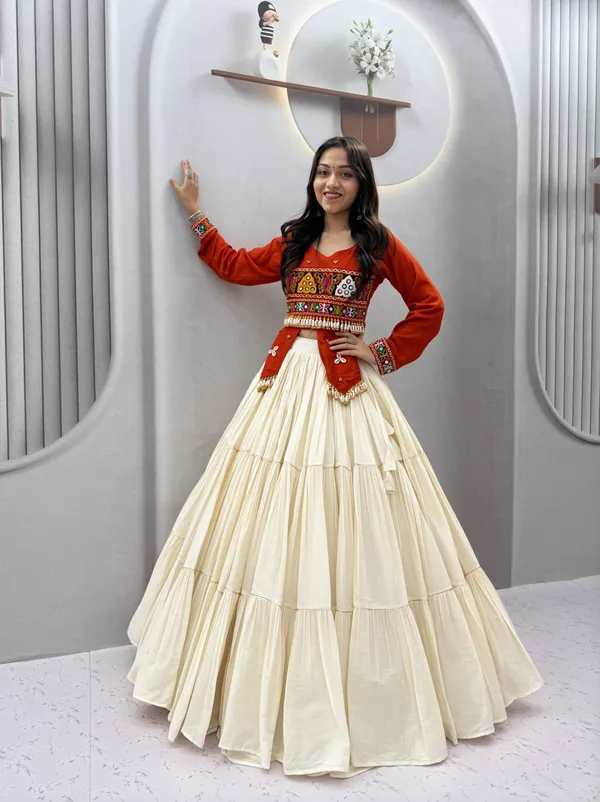 Orange_&_Ivory_Kutch_Embroidered_Traditional_Lehenga_Choli_Set_with_Mirror_&_Shell_Detailing