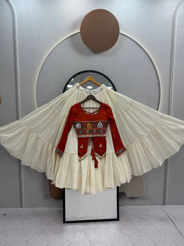 Orange_&_Ivory_Kutch_Embroidered_Traditional_Lehenga_Choli_Set_with_Mirror_&_Shell_Detailing