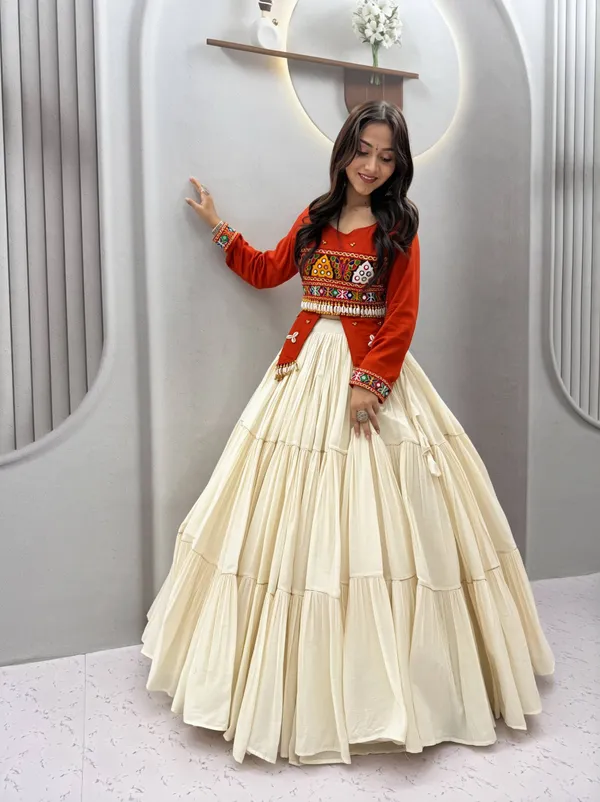 Orange_&_Ivory_Kutch_Embroidered_Traditional_Lehenga_Choli_Set_with_Mirror_&_Shell_Detailing