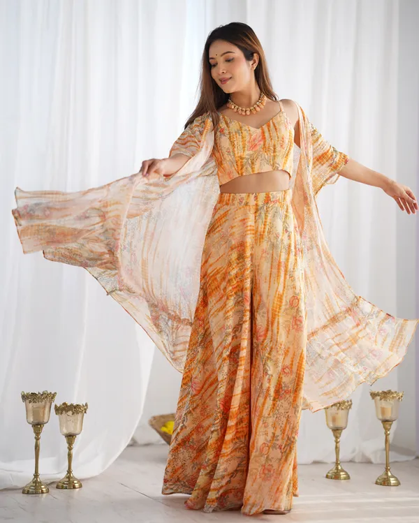 Peach_Floral_Printed_Georgette_Plazzo_Blouse_Set_with_Matching_Shrug