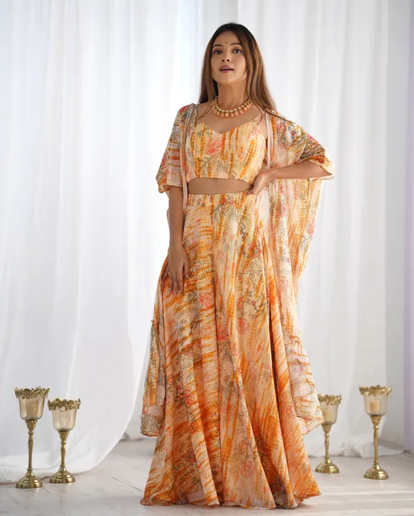 Peach_Floral_Printed_Georgette_Plazzo_Blouse_Set_with_Matching_Shrug