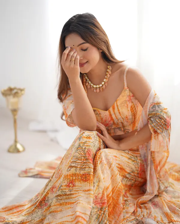 Peach_Floral_Printed_Georgette_Plazzo_Blouse_Set_with_Matching_Shrug