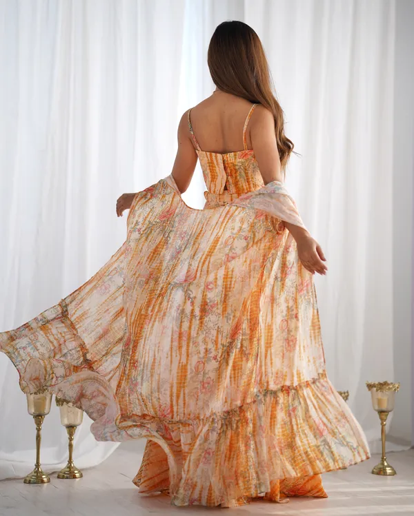 Peach_Floral_Printed_Georgette_Plazzo_Blouse_Set_with_Matching_Shrug