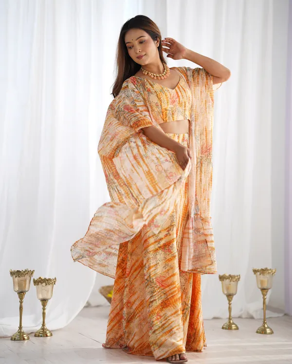 Peach_Floral_Printed_Georgette_Plazzo_Blouse_Set_with_Matching_Shrug