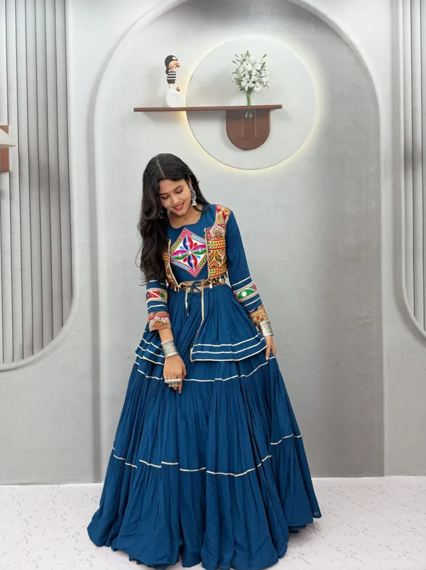 Peacock_Blue_Embroidered_Lehenga_Choli_with_Koti