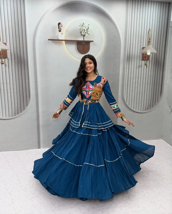 Peacock_Blue_Embroidered_Lehenga_Choli_with_Koti