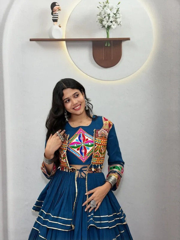 Peacock_Blue_Embroidered_Lehenga_Choli_with_Koti