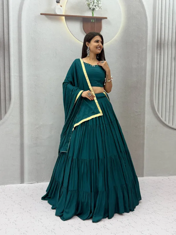 Peacock_Blue_Mirror_Work_Choli_with_Pleated_Lehenga_&_Dupatta