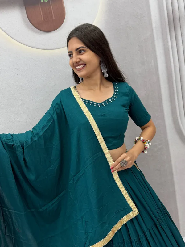 Peacock_Blue_Mirror_Work_Choli_with_Pleated_Lehenga_&_Dupatta