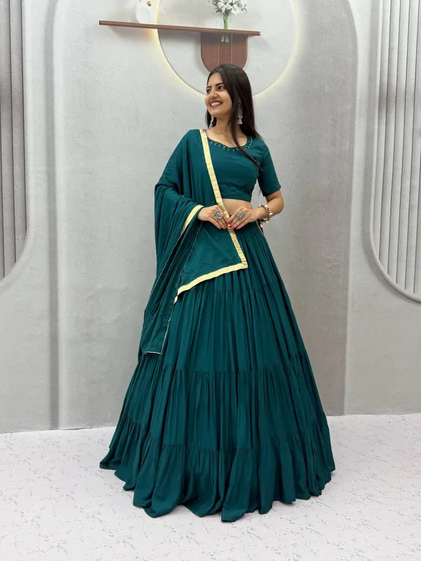 Peacock_Blue_Mirror_Work_Choli_with_Pleated_Lehenga_&_Dupatta