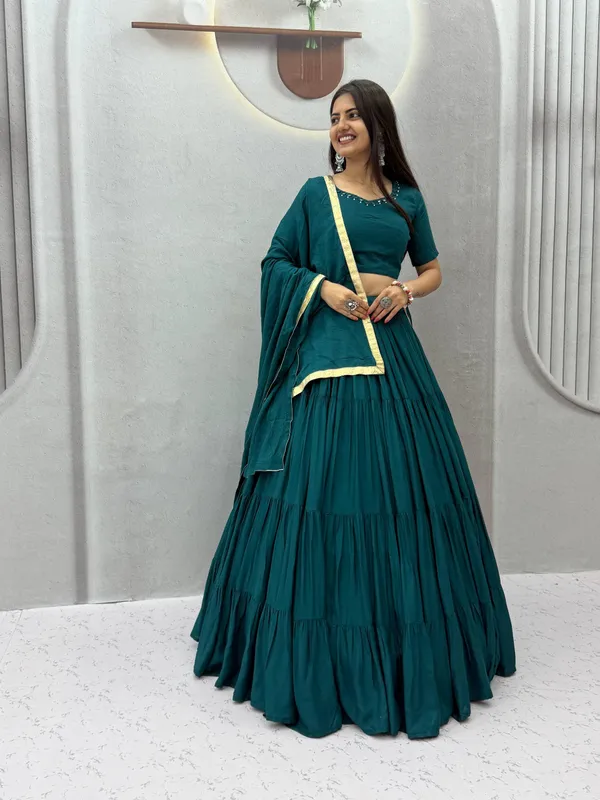 Peacock_Blue_Mirror_Work_Choli_with_Pleated_Lehenga_&_Dupatta