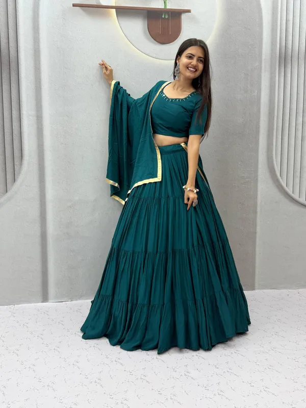 Peacock_Blue_Mirror_Work_Choli_with_Pleated_Lehenga_&_Dupatta
