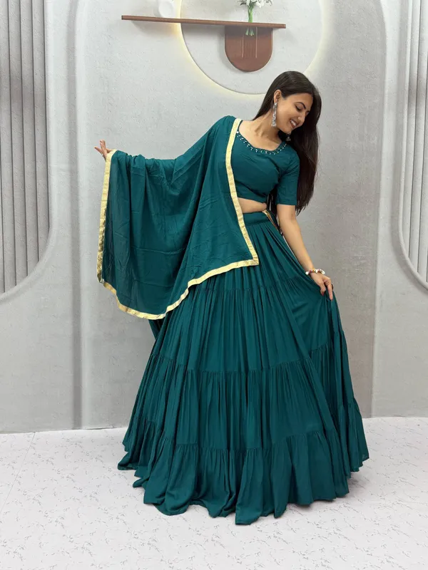 Peacock_Blue_Mirror_Work_Choli_with_Pleated_Lehenga_&_Dupatta