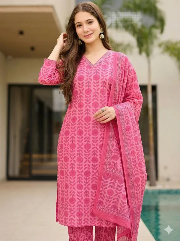 Pink_Floral_Printed_Rayon_Slub_Fabric_Salwar_Suit_Set_with_Dupatta