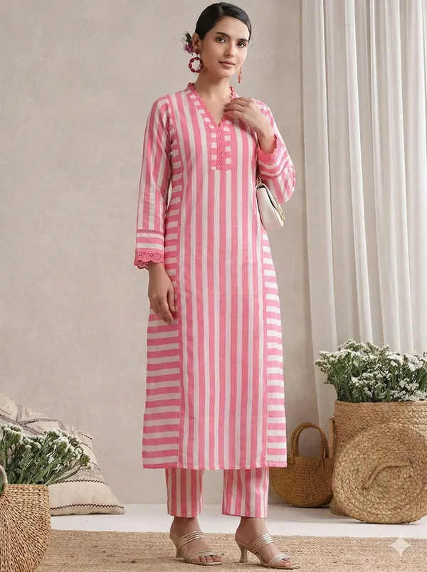 Pink_Striped_Cotton_Kurta_&_Straight_Pant_Set
