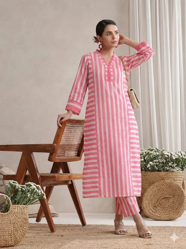 Pink_Striped_Cotton_Kurta_&_Straight_Pant_Set