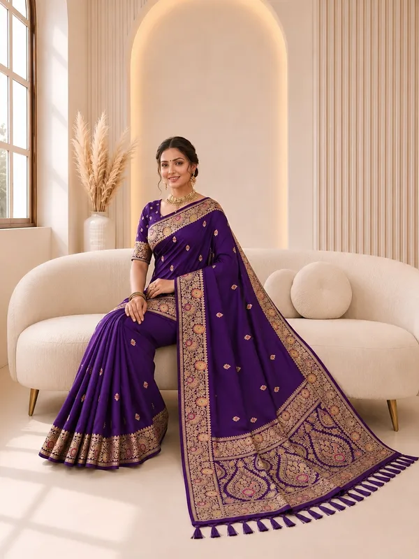 Purple_Banarasi_Silk_Saree_with_Intricate_Gold_Zari_&_Floral_Border
